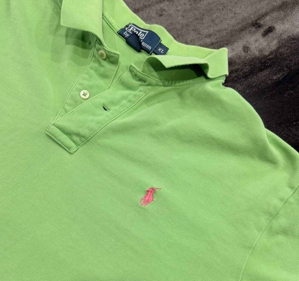 Vintage Polo Ralph Lauren Green Polo Shirt Men’s XL Pink Pony Short Sleeve